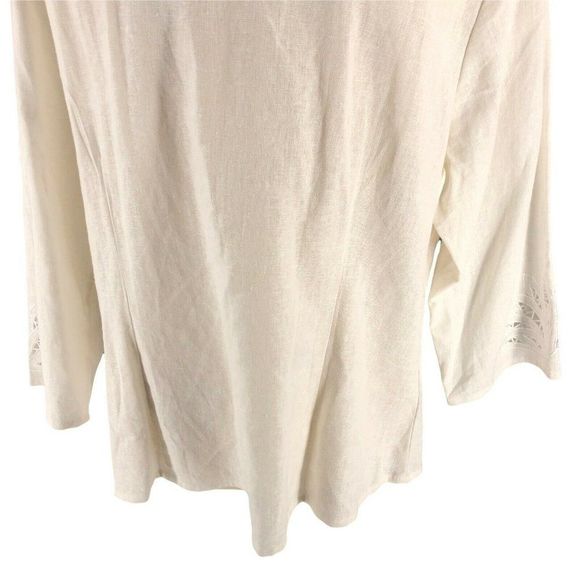EY Boutique Womens Cardigan 2X XX Ivory Tunic Open Shoulder Pads Linen Long Slv - Picture 10 of 12